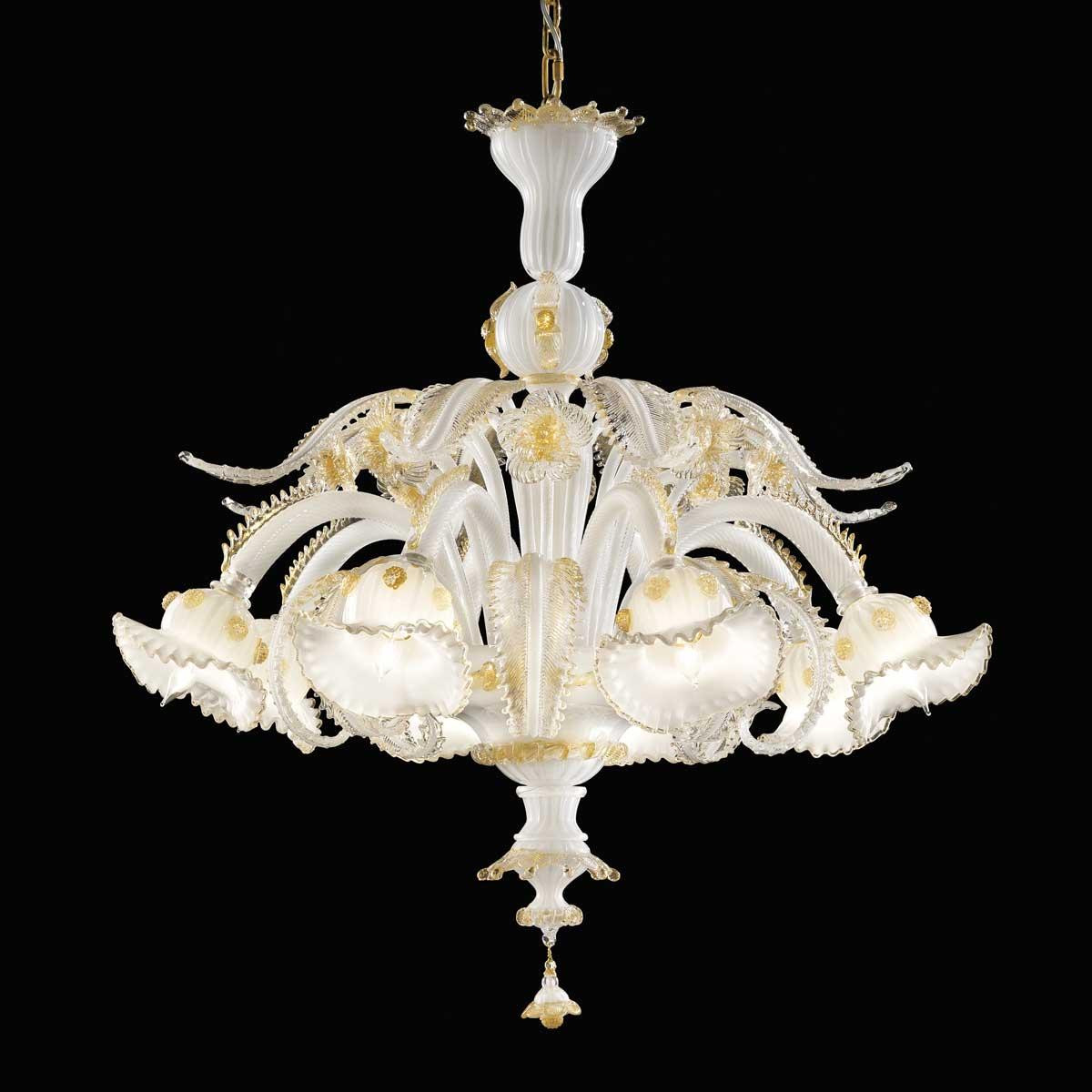 "Agnesina" Murano glass chandelier - 8 lights - white and gold