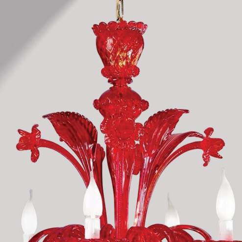 "Santa Croce" 6 lights red Murano glass chandelier