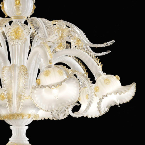 "Agnesina" lampara de araña de Murano - 8 luces - blanco y oro
