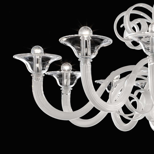 "Maliketh" lustre en cristal de Murano - 12 lumières - blanc et transparent