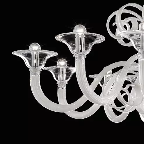 "Maliketh" Murano glass chandelier - 12 lights - white and transparent