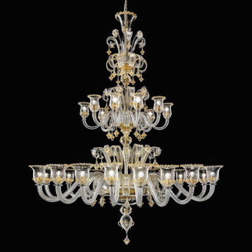 "Godano" lampara de araña de Murano - 16+8 luces - transparente y oro