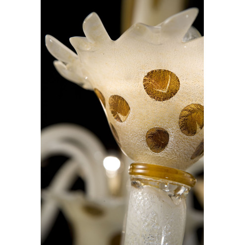 "Dalmata" lustre en verre de Murano - blanc argent -points ambre