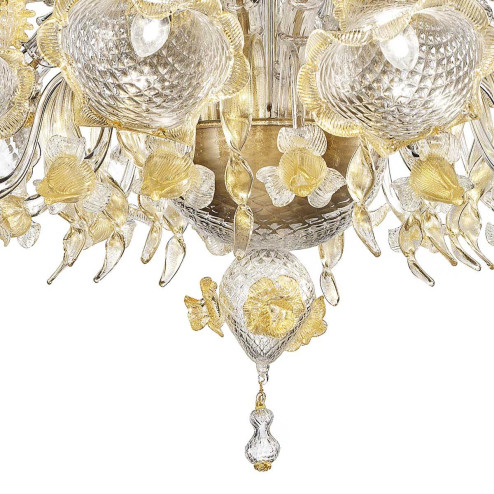 "Enrico" lustre en cristal de Murano - 12 lumières - transparent et or