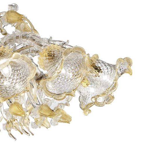 "Enrico" Murano glass chandelier - 12 lights - transparent and gold