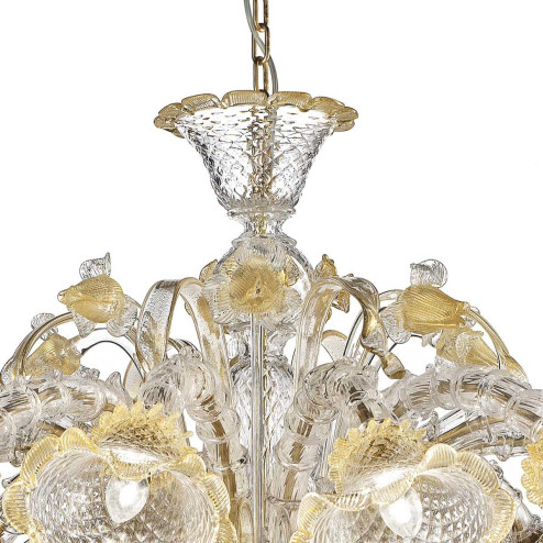 "Enrico" Murano glass chandelier - 12 lights - transparent and gold