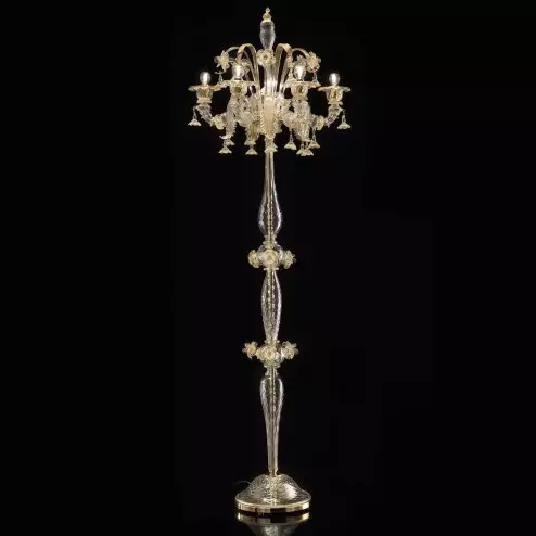 "Todara" lampara de pie de Murano - 5 luces - transparente y oro