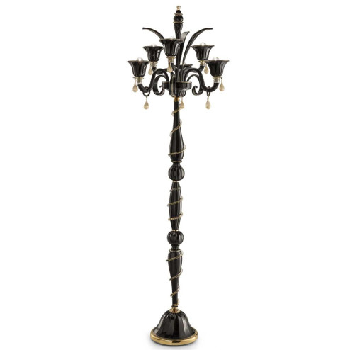 "Enia" lampara de pie de Murano - 6 luces - negro y oro