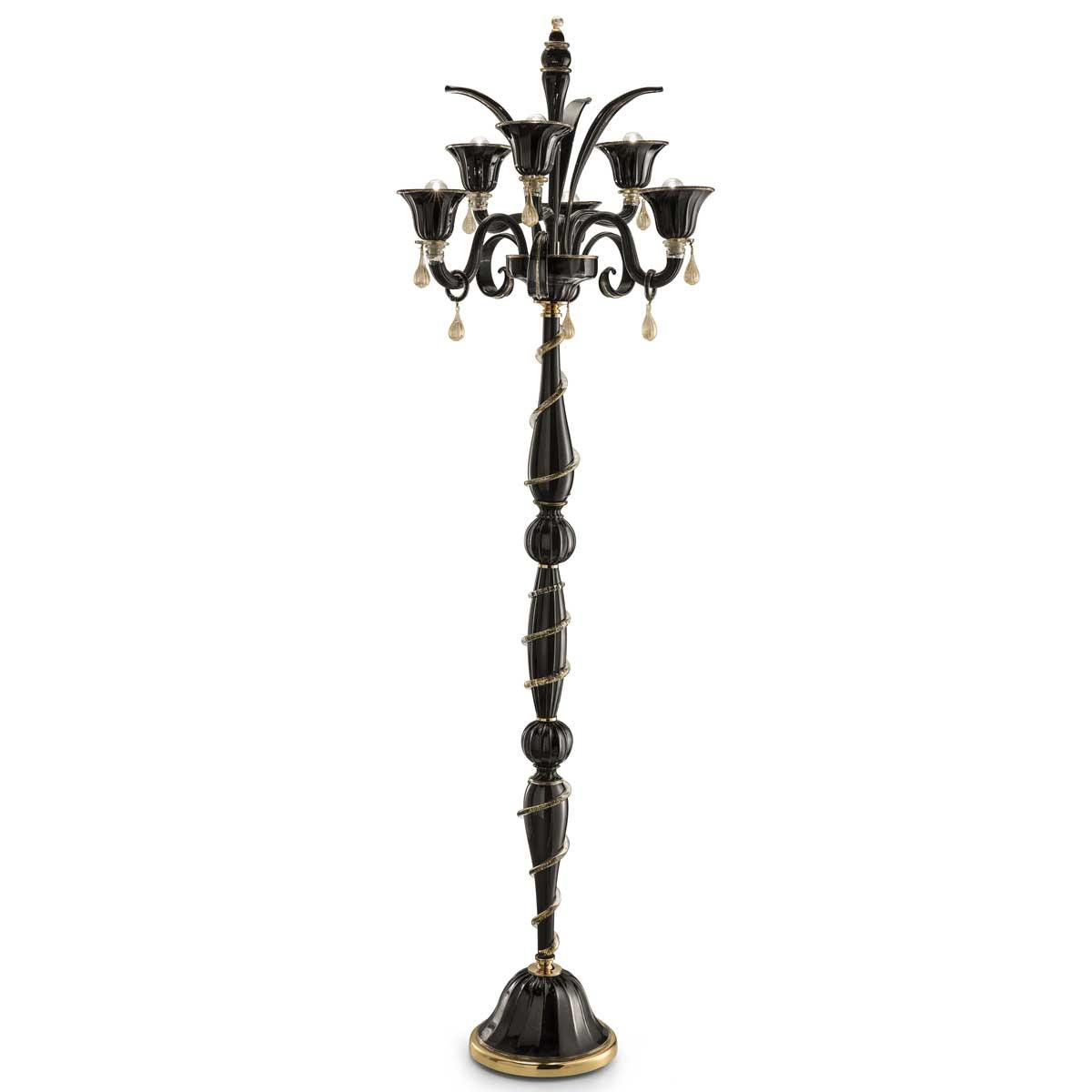 "Enia" Murano glass floor lamp - 6 lights - black and gold