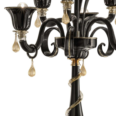 "Enia" luminaire en verre de Murano - 6 lumières - noir et or