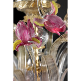 "Delizia" lustre haut fleurs roses en verre de Murano 8 lumières