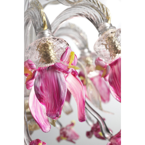 "Delizia" 2 lights pink flowers Murano glass wall sconce