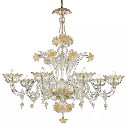 "Artico" Murano glass chandelier - 8 lights, transparent and gold
