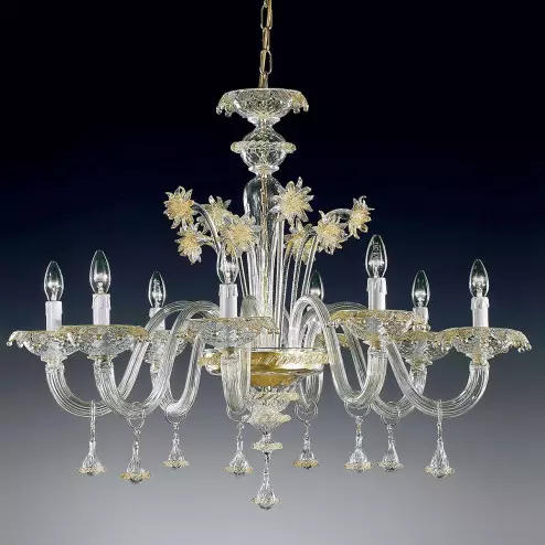 "Florenza" Murano glass chandelier - 8 lights - transparent and gold