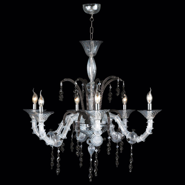 "Freya" Murano glass chandelier - 6 lights - transparent and black