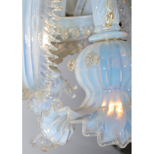 "Barbarigo" 8 lights opal and gold Murano glass chandelier