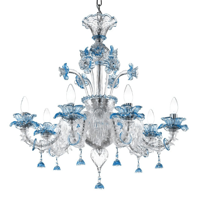 "Nada" lampara de araña de Murano - 6 luces - transparente y azul