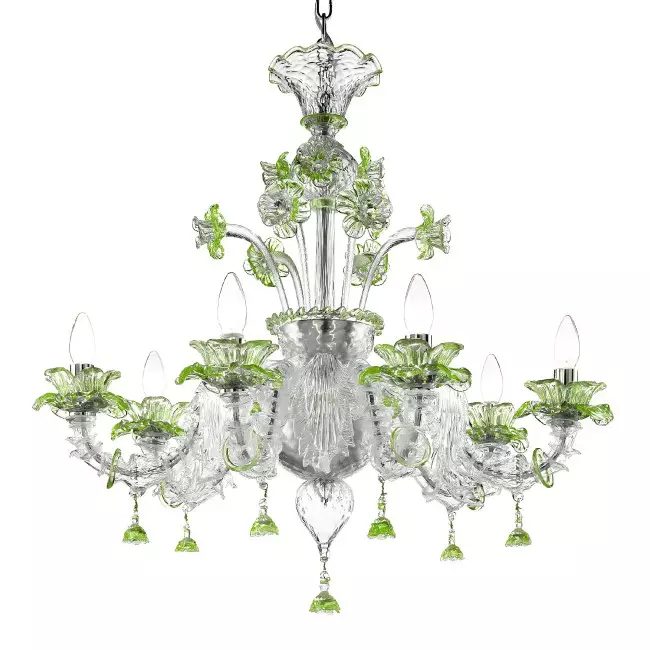 "Nada" Murano glass chandelier - 6 lights - transparent and green