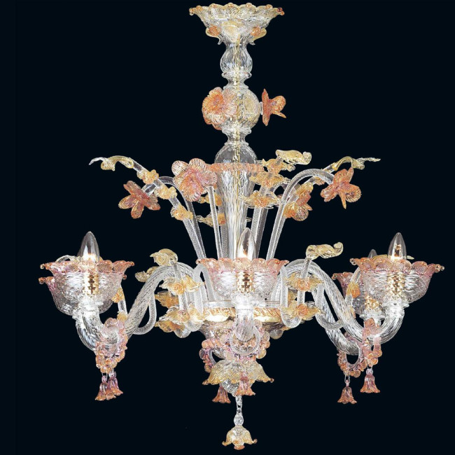 "Divina" Murano glas Kronleuchter - 6 flammig - transparent, rosa und gold