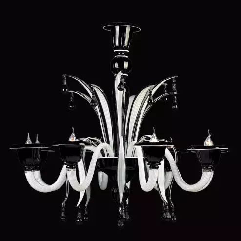"Draco" lustre en cristal de Murano - 8 lumières - noir et blanc