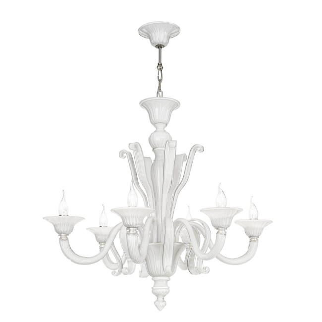 "Marinella" lampara de araña de Murano - 6 luces - blanco