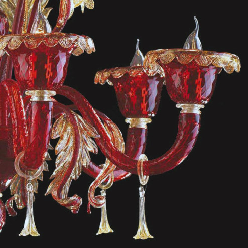 "Siyana" lustre en cristal de Murano - 6 lumières - rouge et or