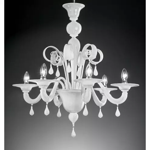 "Stige" lustre en cristal de Murano - 6 lumières - blanc