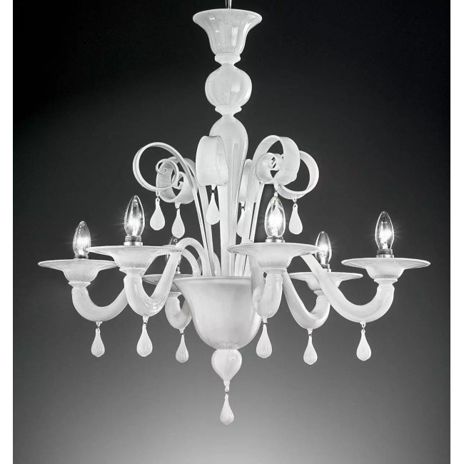 "Stige" lampara de araña de Murano - 6 luces - blanco