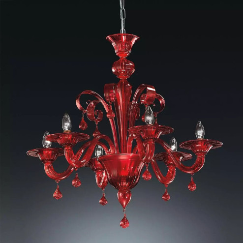 "Stige" lampara de araña de Murano - 6 luces - rojo